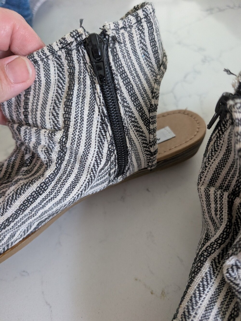 Women’s Striped Open-Toe Sandals — Black & White - Picture 2 of 5